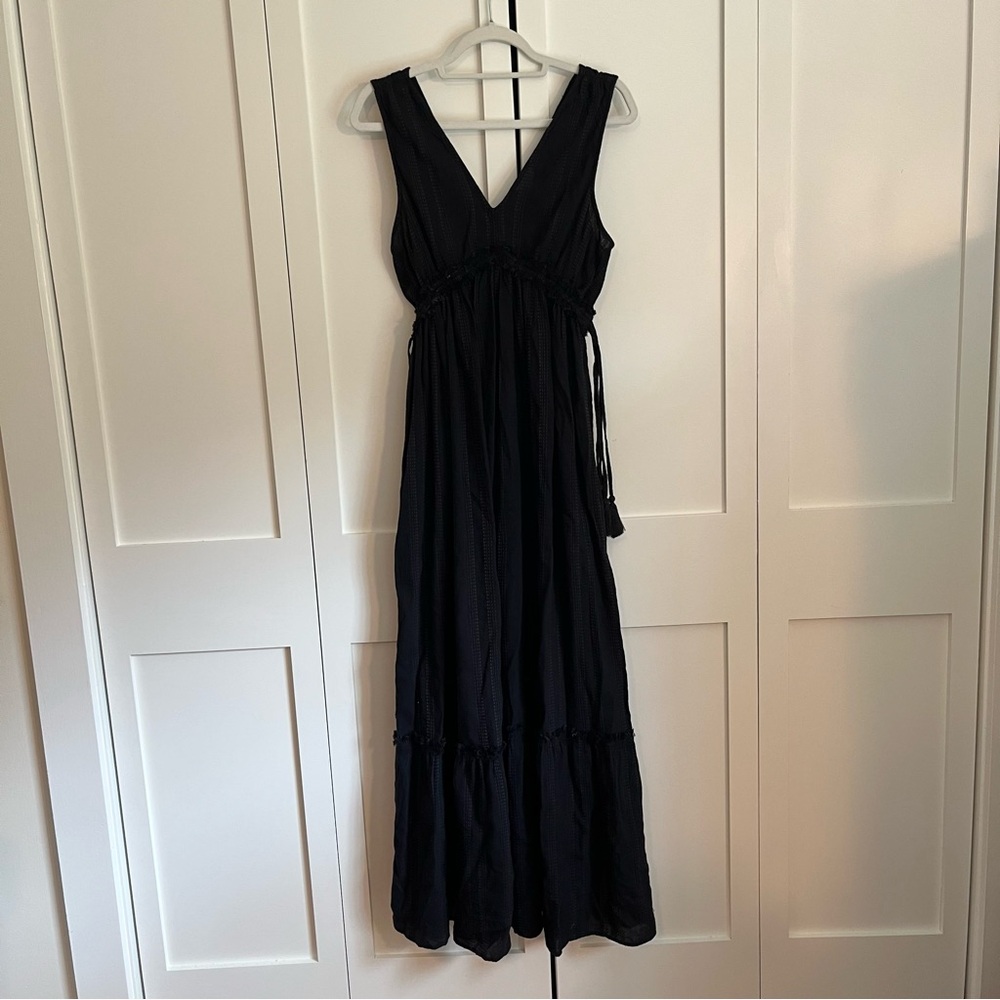 True Craft Black Ruffled Tie Front Maxi Dress